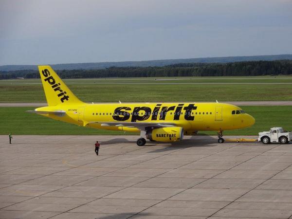 A Spirit Airlines airplane in the new livery