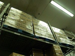 Boxes in the kitchen's expansive warehouse.
