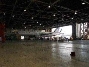 A Continental Boeing 757-200 in Hangar 54