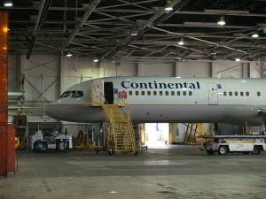 Stairs up to a Boeing 757