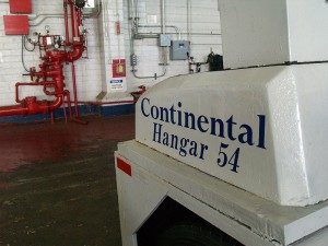 A tow tractor in Continental's Hangar 54